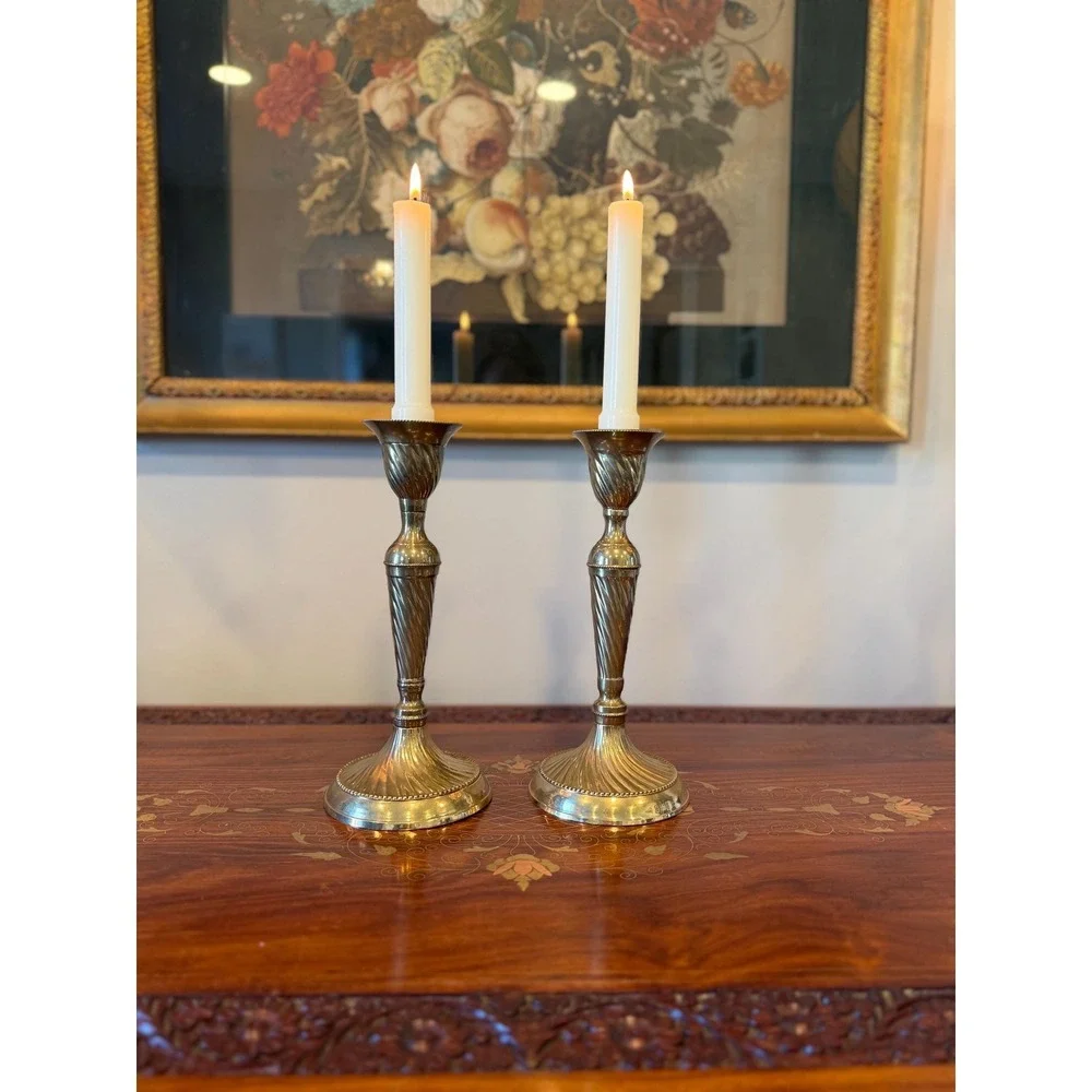 Vintage Brass Candlestick Holders Pair Tall Twisted Taper Candle‎ Holders